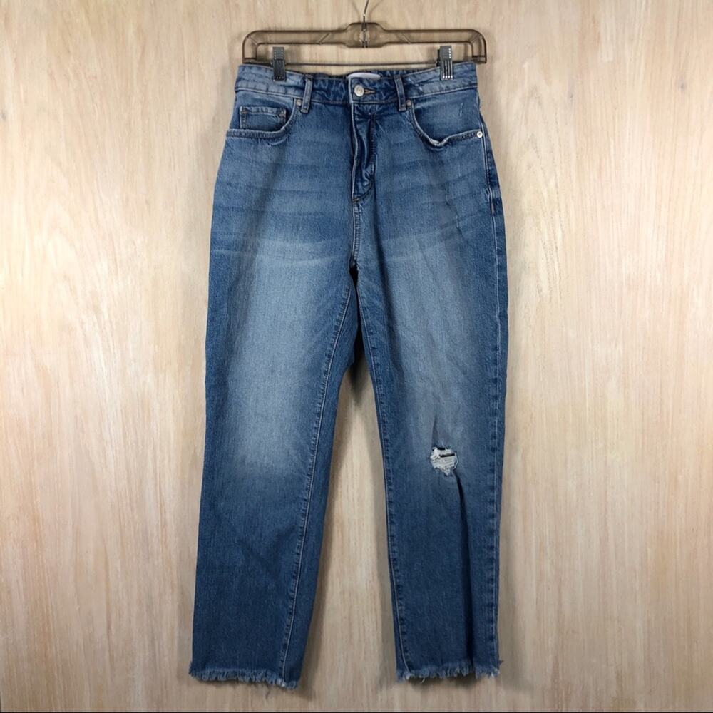LOFT The Curvy Straight Crop Distressed High Rise Fray Ankle Hem Denim Jeans 25